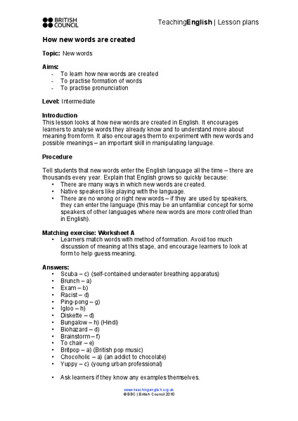 How New Words are Created Lesson Plan