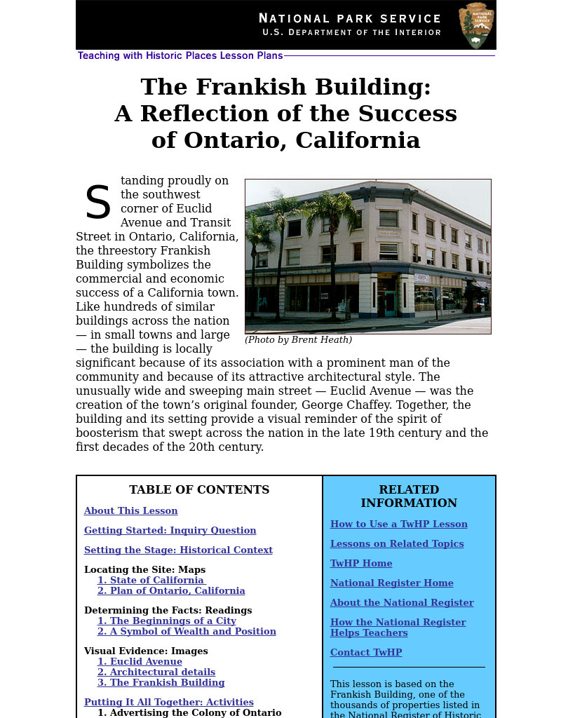 The Frankish Building: A Reflection Of The Success of Ontario, California Lesson Plan