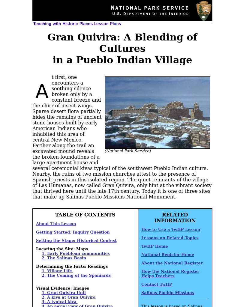 Gran Quivira: A Blending of Cultures in a Pueblo Indian Village Lesson Plan