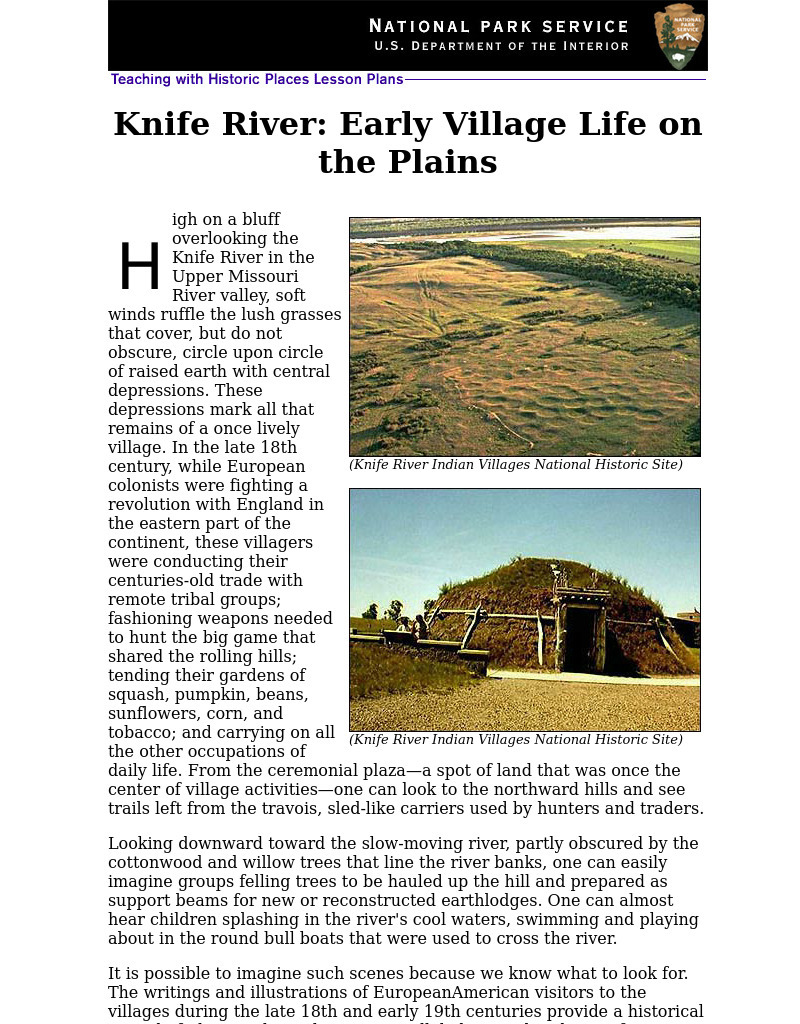 Knife River: Early Village Life on the Plains Lesson Plan