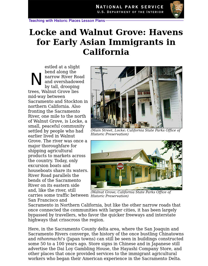 Locke and Walnut Grove: Havens for Early Asian Immigrants in California Lesson Plan