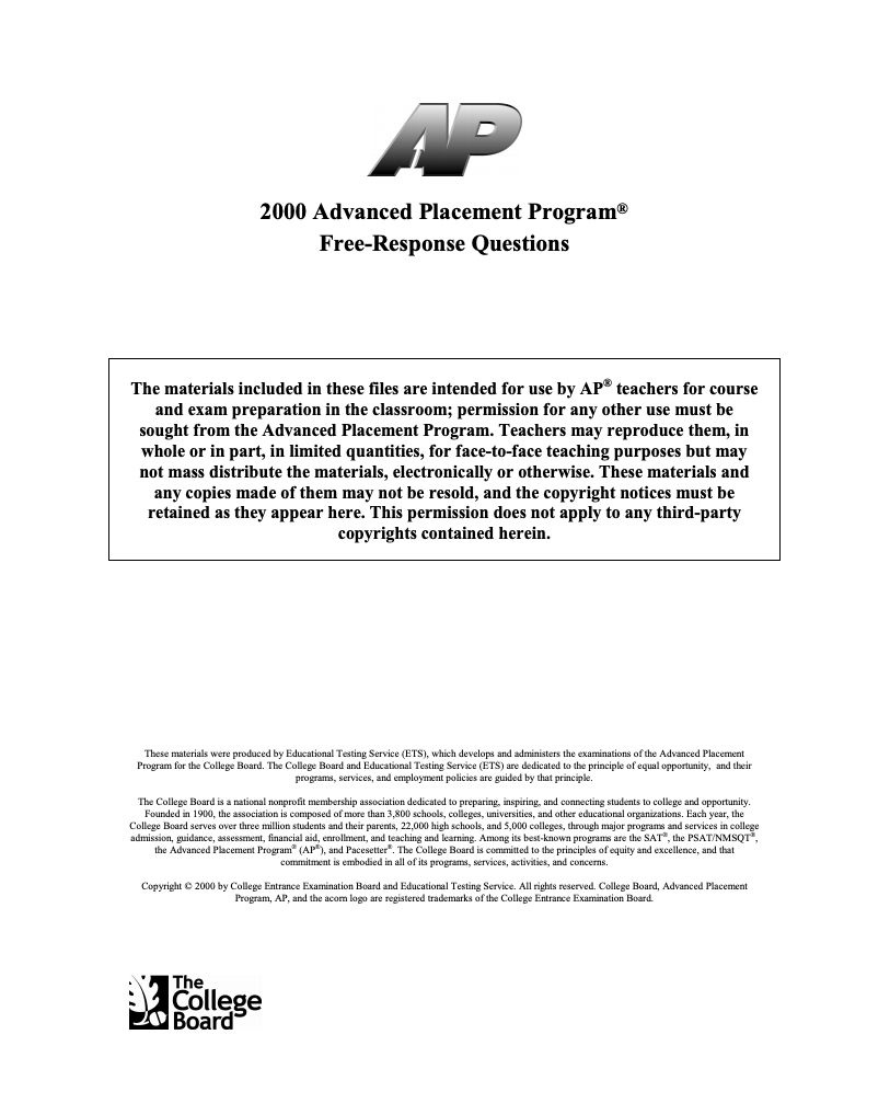 2000 AP® Calculus AB Free-Response Questions AP Test Prep