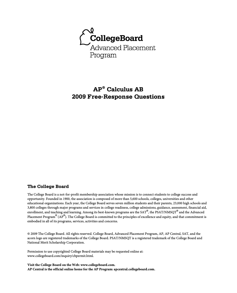 2009 AP® Calculus AB Free-Response Questions AP Test Prep
