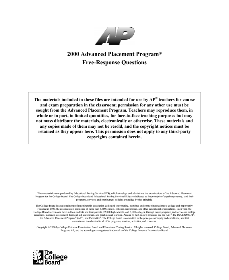 2000 AP® Environmental Science Free-Response Questions AP Test Prep