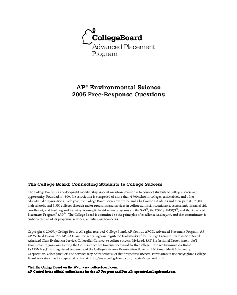 2005 AP® Environmental Science Free-Response Questions AP Test Prep