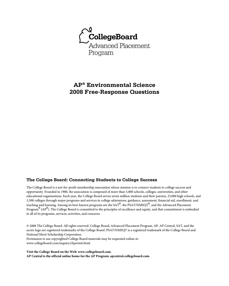 2008 AP® Environmental Science Free-Response Questions AP Test Prep