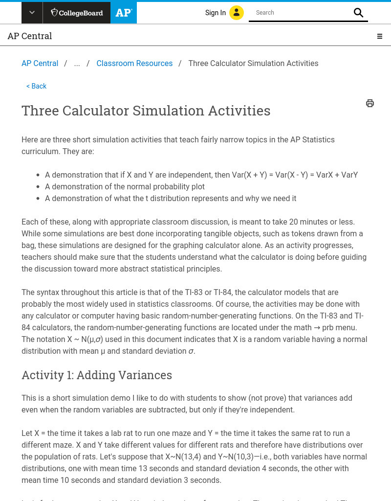 Three Calculator Simulation Activities AP Test Prep