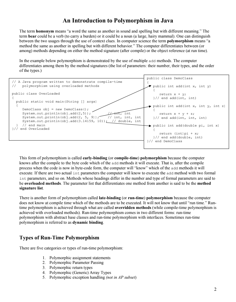 An Introduction to Polymorphism in Java AP Test Prep
