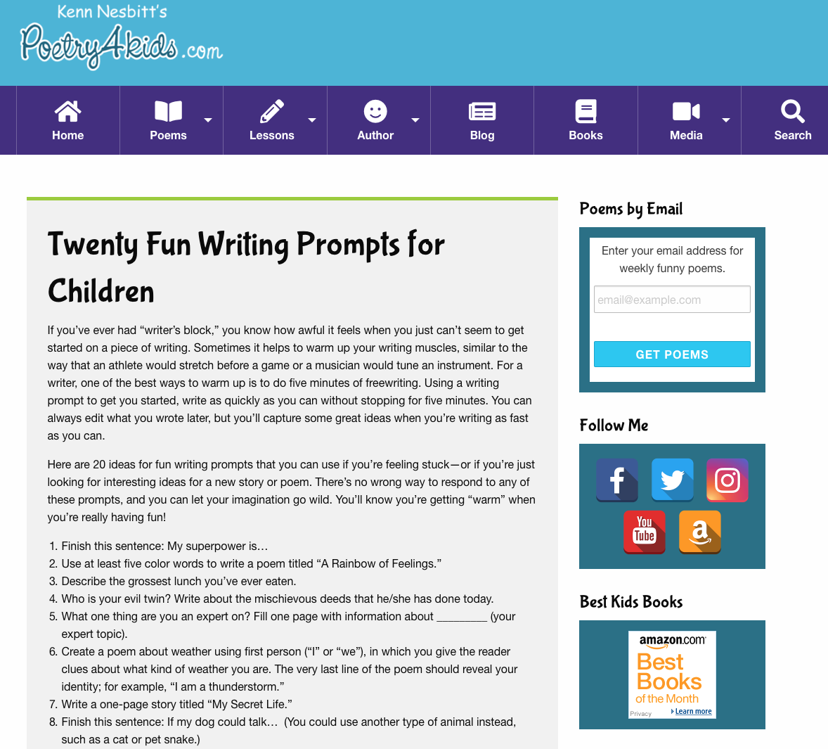 Twenty Fun Writing Prompts for Kids Activity