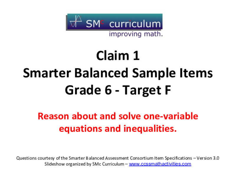 Smarter Balanced Sample Items: 6th Grade Math – Target F Assessment