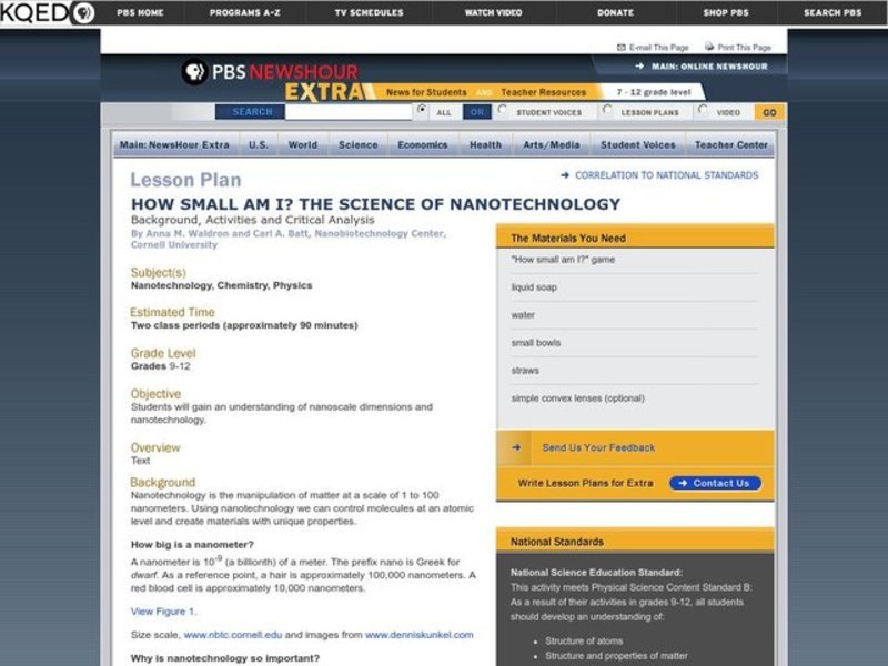 HOW SMALL AM I? THE SCIENCE OF NANOTECHNOLOGY Lesson Plan