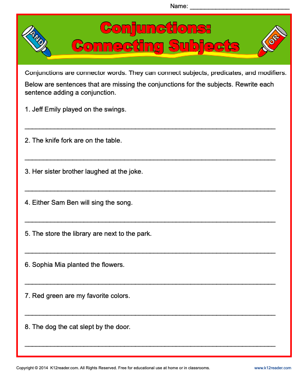 Conjunctions: Connecting Subjects Worksheet