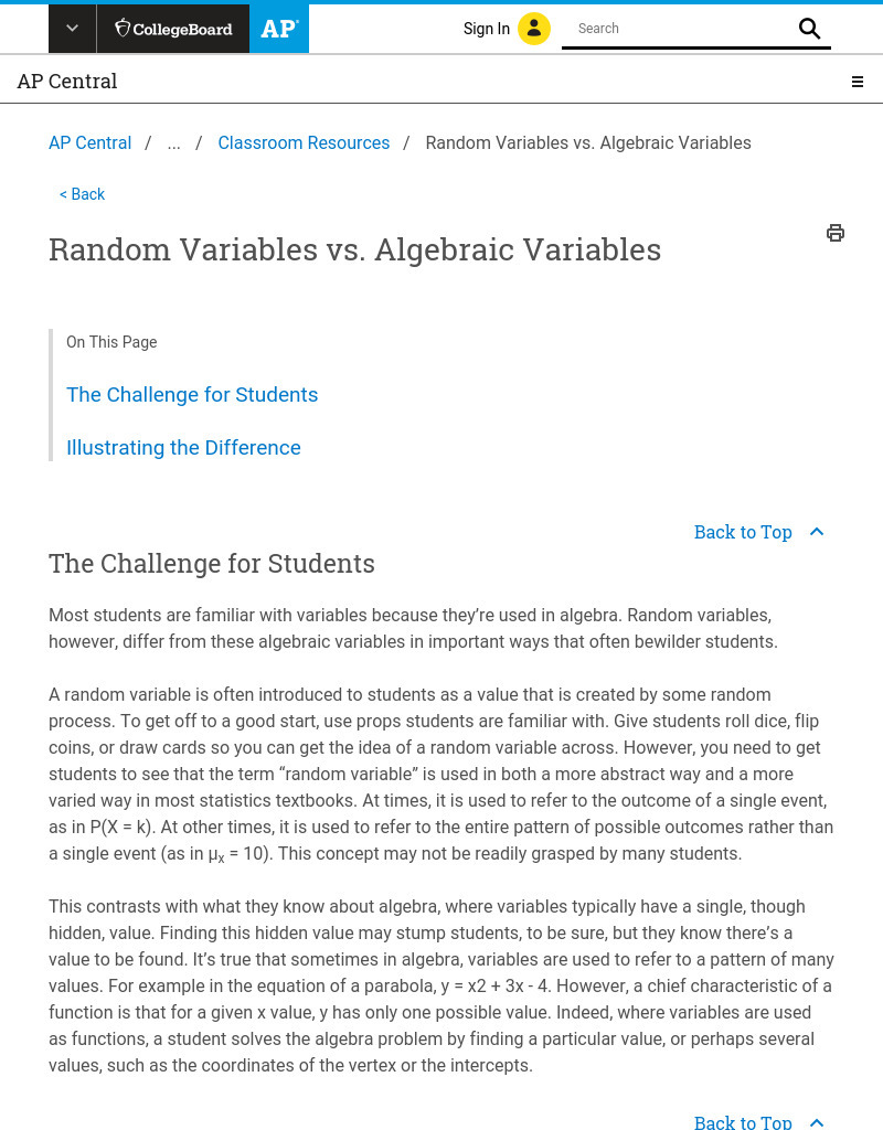 Random Variables vs. Algebraic Variables AP Test Prep
