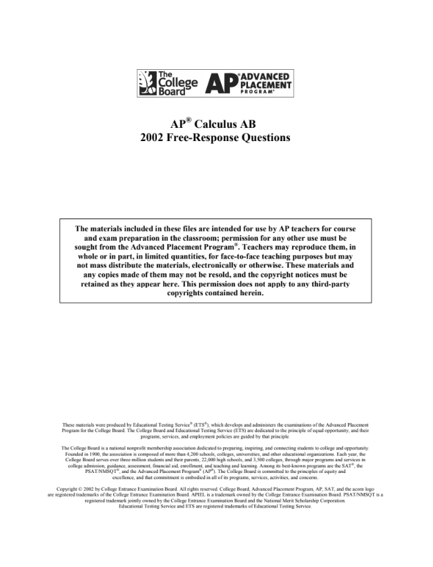 2002 AP® Calculus AB Free-Response Questions AP Test Prep