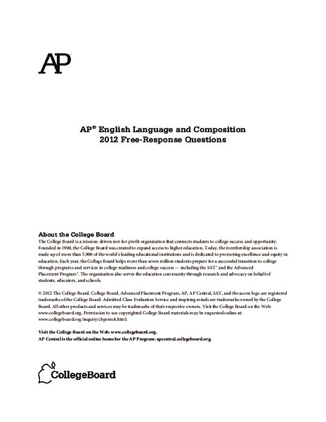 2012 AP® English Language and Composition Free-Response Questions AP Test Prep