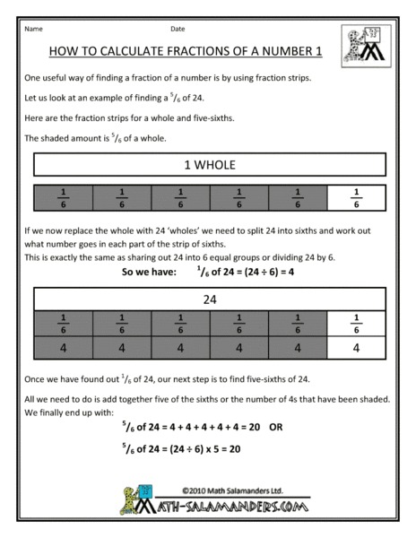 How To Calculate Fractions of a Number 1 Worksheet
