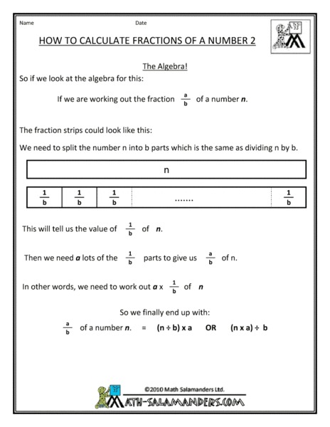 How to Calculate Fractions of a Number 2 Worksheet