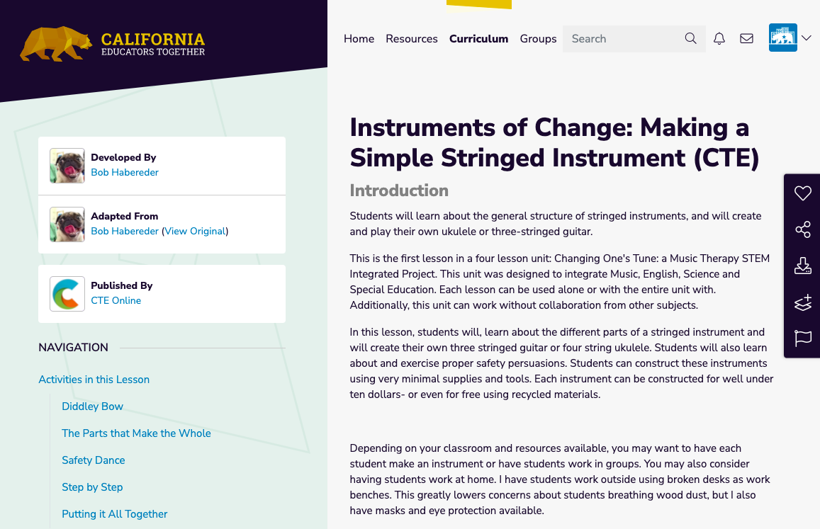 Instruments of Change: Making a Simple Stringed Instrument (CTE) Lesson Plan