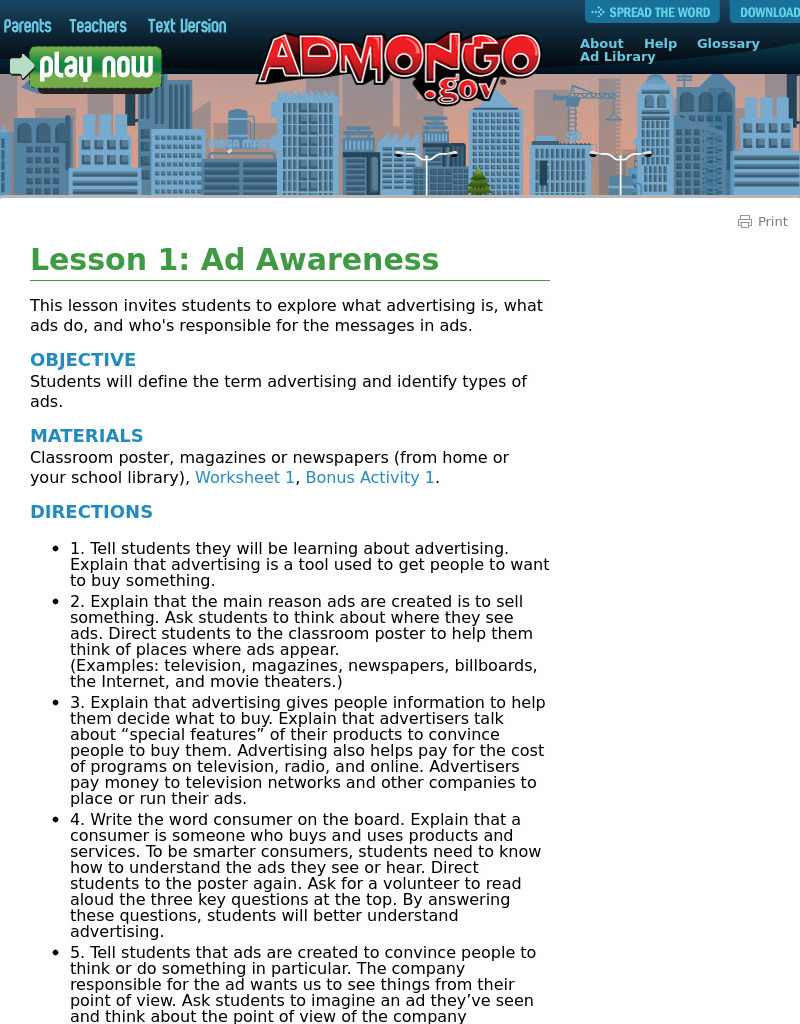 Ad Awareness Lesson Plan