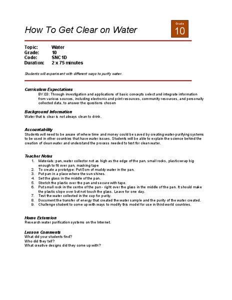 How To Get Clear On Water Lesson Plan