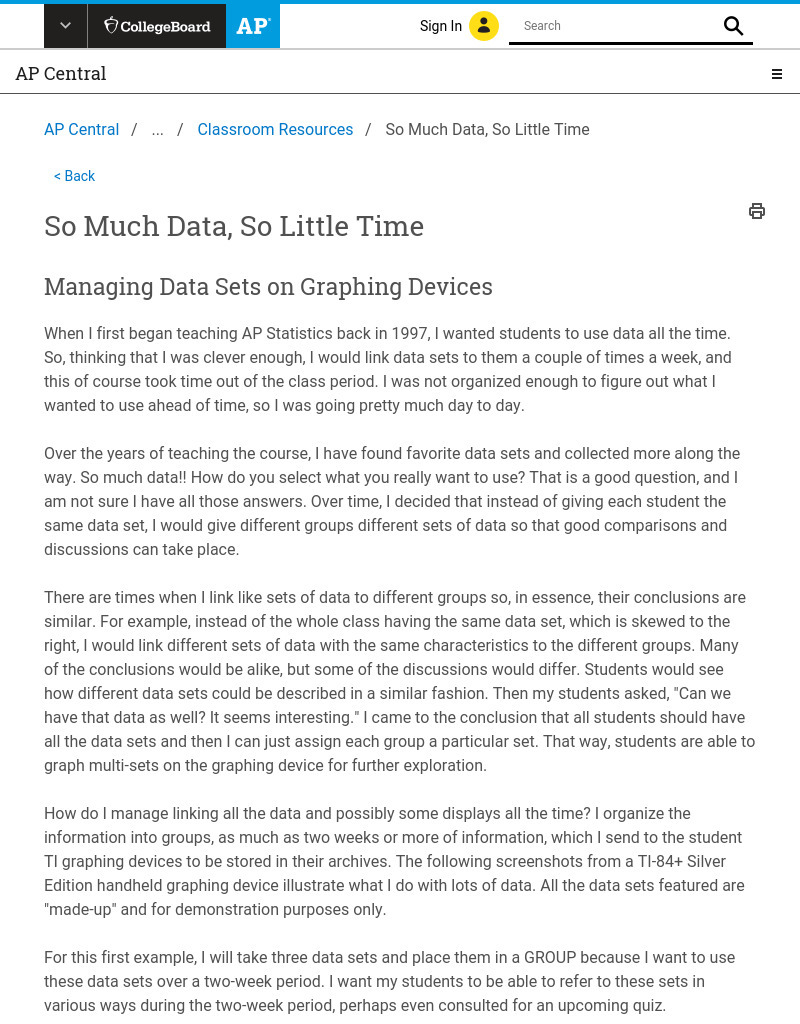 So Much Data, So Little Time AP Test Prep