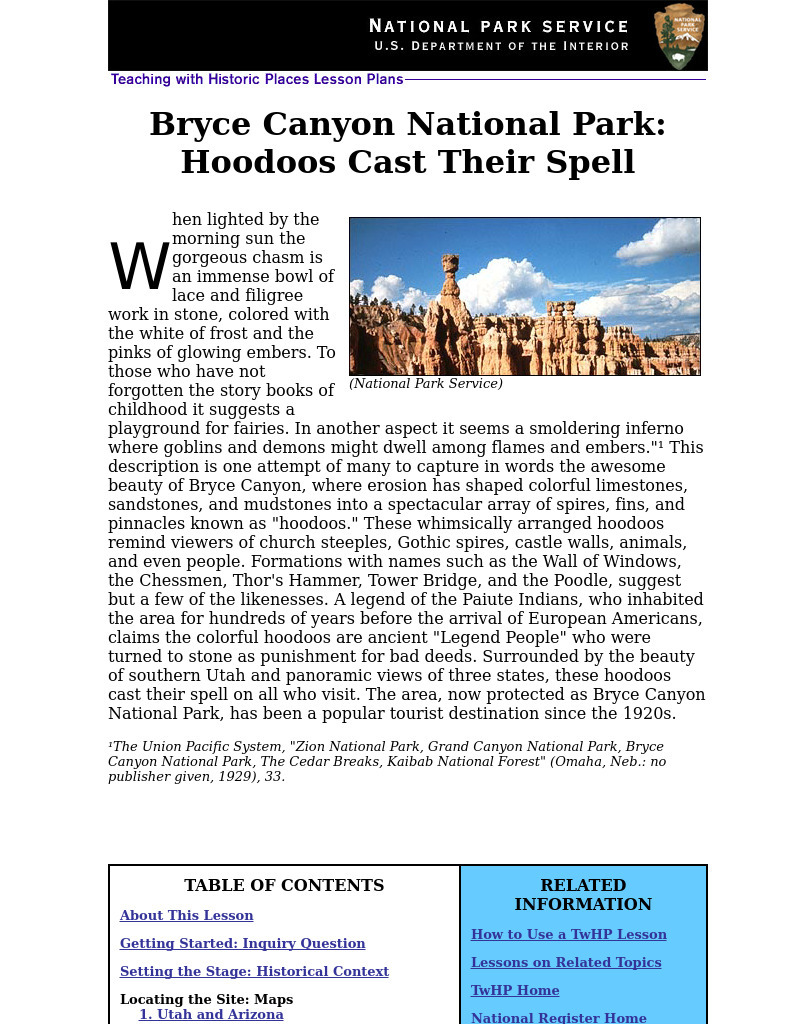 Bryce Canyon National Park: Hoodoos Cast Their Spell (64) Lesson Plan
