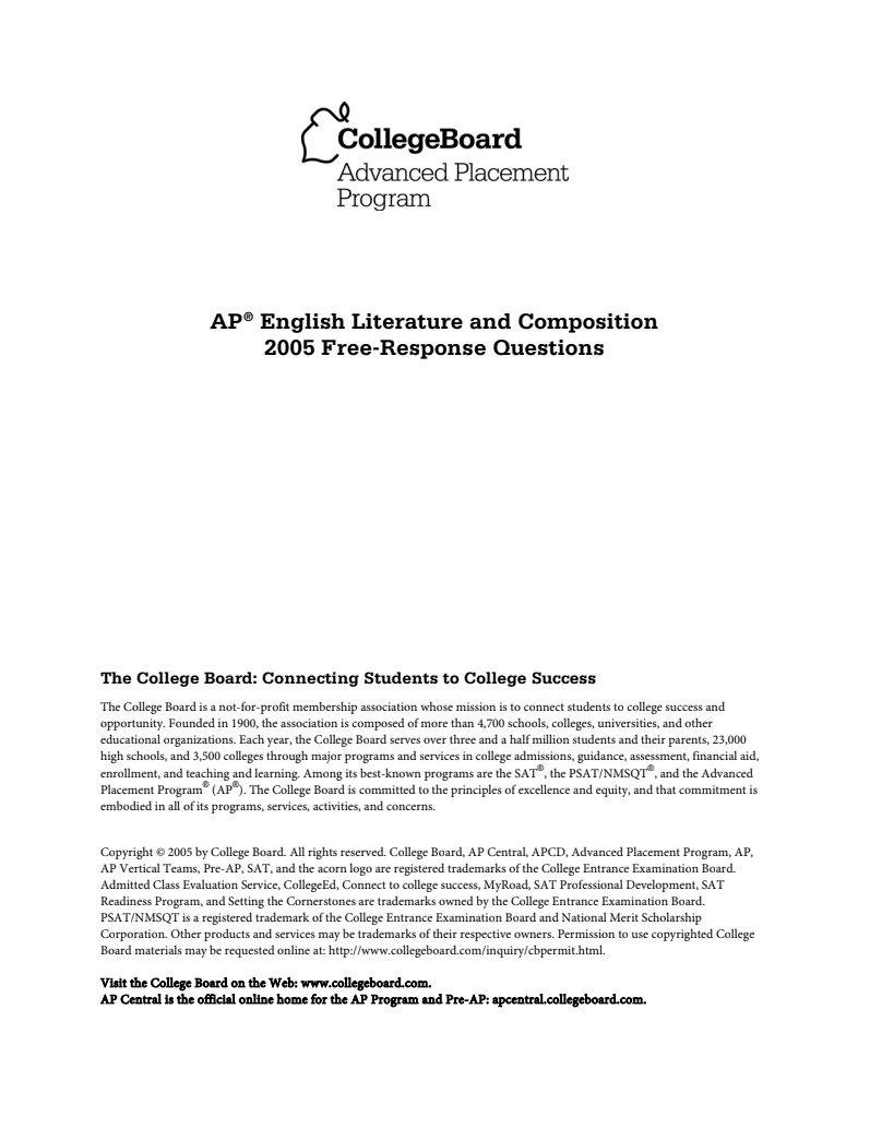 2005 AP® English Literature and Composition Free-Response Questions AP Test Prep