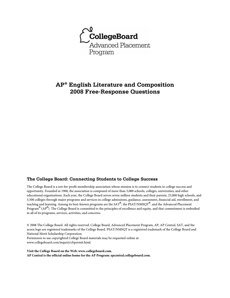 2008 AP® English Literature and Composition Free-Response Questions AP Test Prep