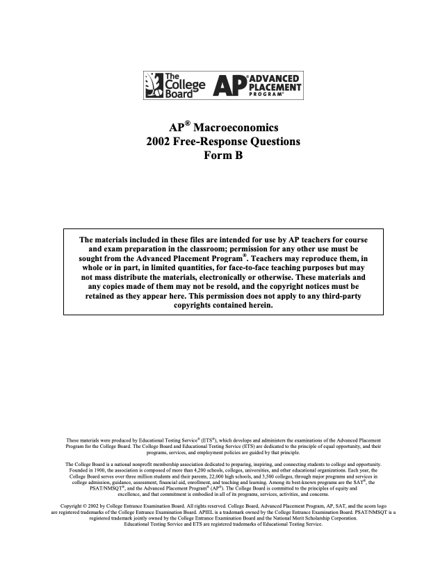 2002 AP® Macroeconomics Free-Response Questions Form B AP Test Prep