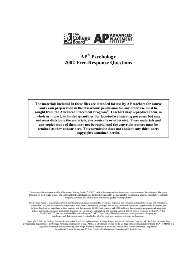 2002 AP® Psychology Free-Response Questions AP Test Prep