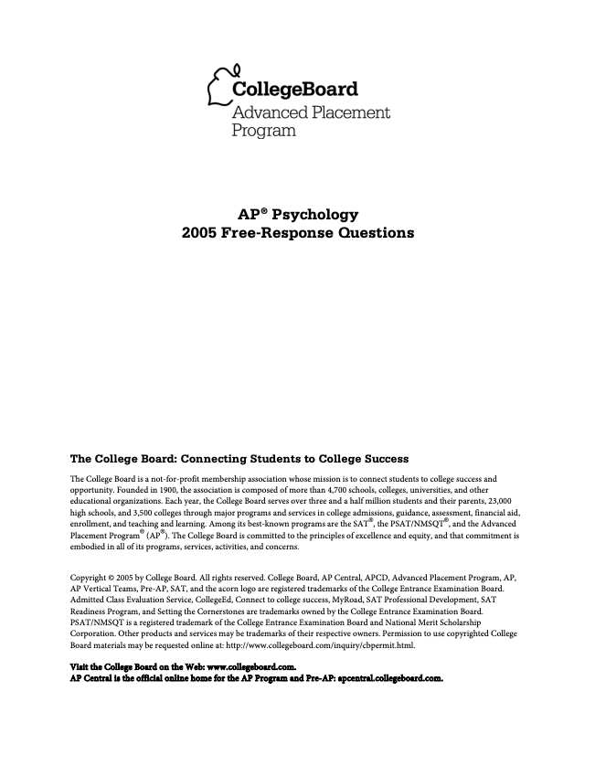 2005 AP® Psychology Free-Response Questions AP Test Prep