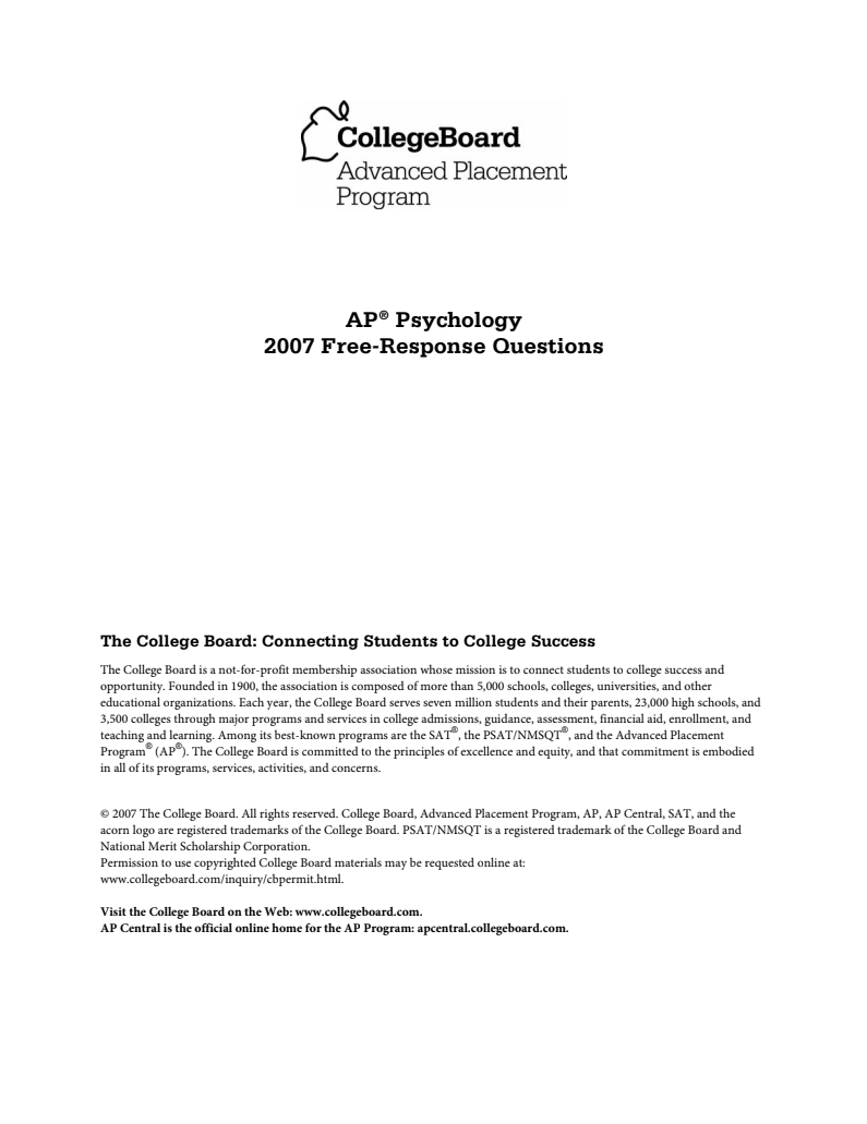 2007 AP® Psychology Free-Response Questions AP Test Prep
