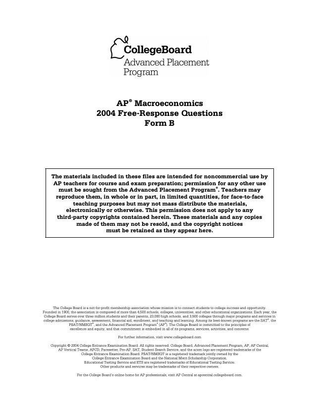 2004 AP® Macroeconomics Free-Response Questions Form B AP Test Prep