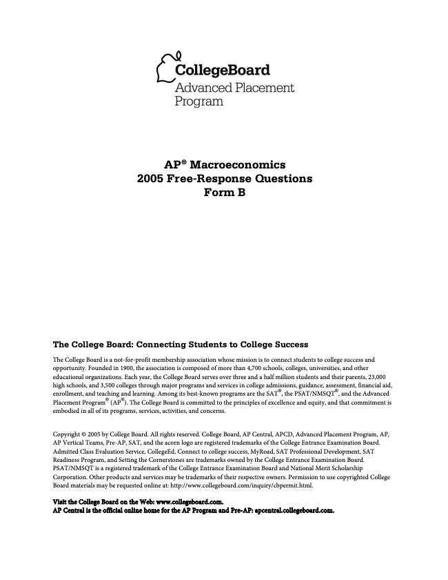 2005 AP® Macroeconomics Free-Response Questions Form B AP Test Prep