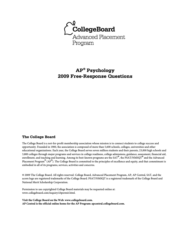 2009 AP® Psychology Free-Response Questions AP Test Prep
