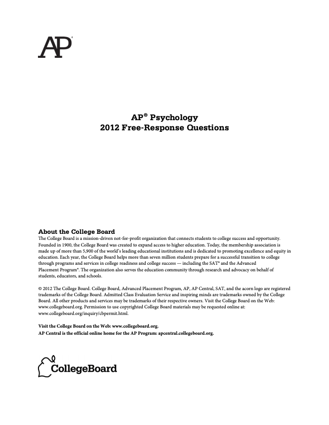 2012 AP® Psychology Free-Response Questions AP Test Prep