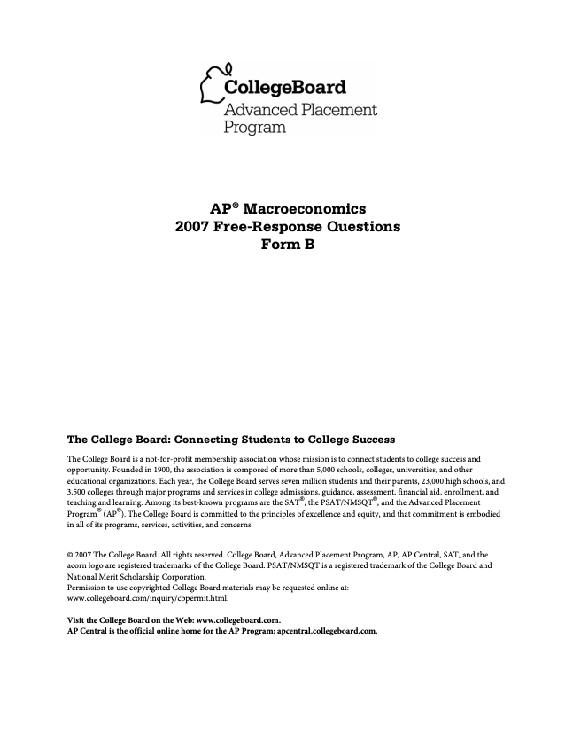 2007 AP® Macroeconomics Free-Response Questions Form B AP Test Prep