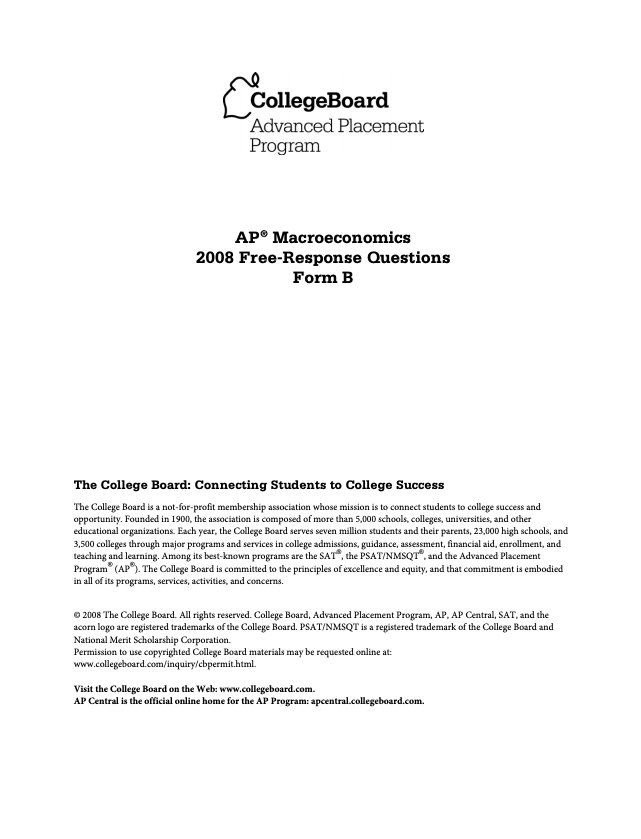 2008 AP® Macroeconomics Free-Response Questions Form B AP Test Prep