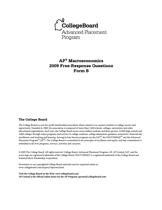 2009 AP® Macroeconomics Free-Response Questions Form B AP Test Prep