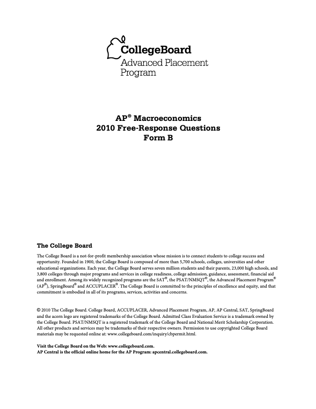 2010 AP® Macroeconomics Free-Response Questions Form B AP Test Prep