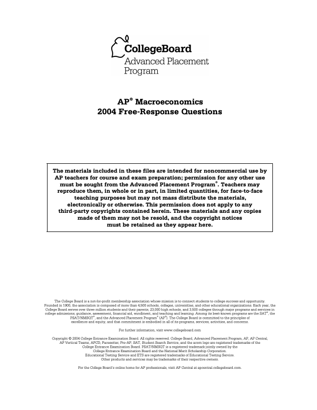 2004 AP® Macroeconomics Free-Response Questions AP Test Prep