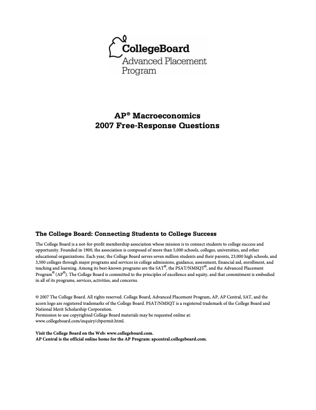 2007 AP® Macroeconomics Free-Response Questions AP Test Prep