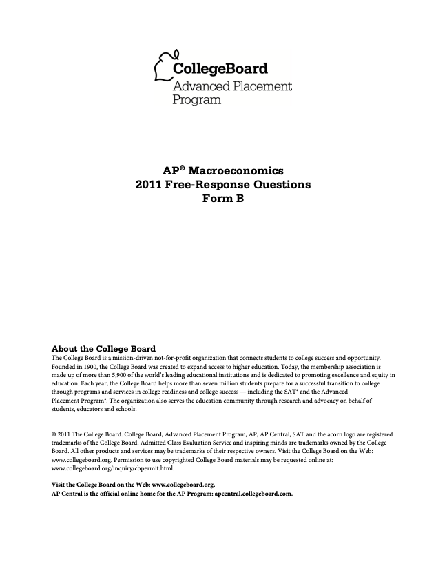 2011 AP® Macroeconomics Free-Response Questions Form B AP Test Prep