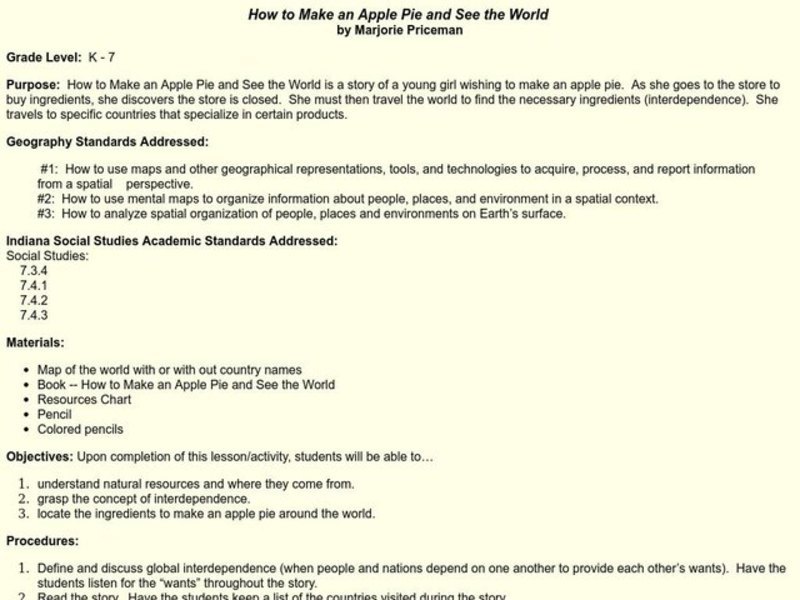 How To Make an Apple Pie And See the World Lesson Plan