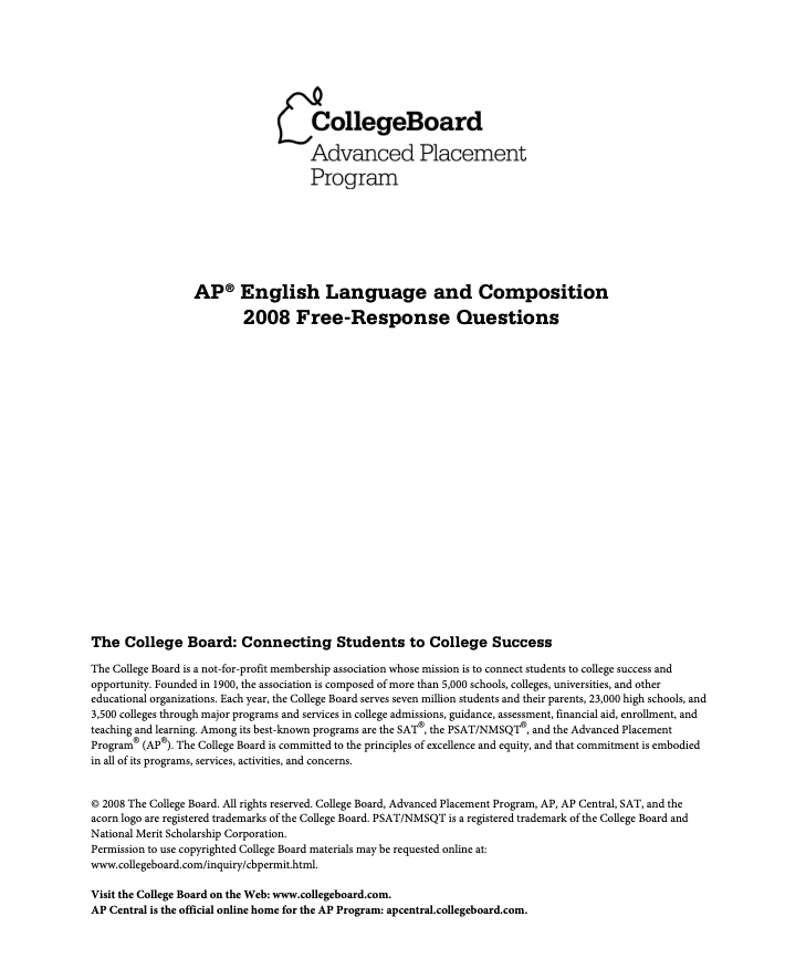2008 AP® English Language and Composition Free-Response Questions AP Test Prep