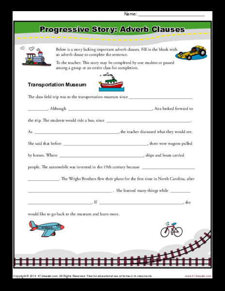 Progressive Story: Adverb Clauses Worksheet