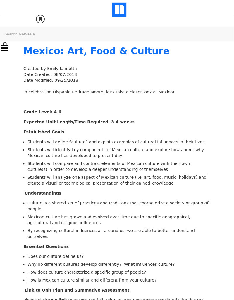 Mexico: Art, Food and Culture Lesson Plan