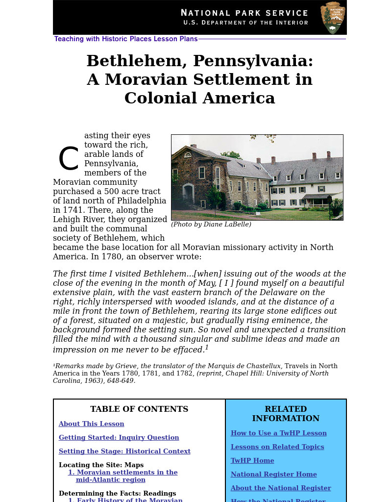 Bethlehem, Pennsylvania: A Moravian Settlement in Colonial America (59) Lesson Plan