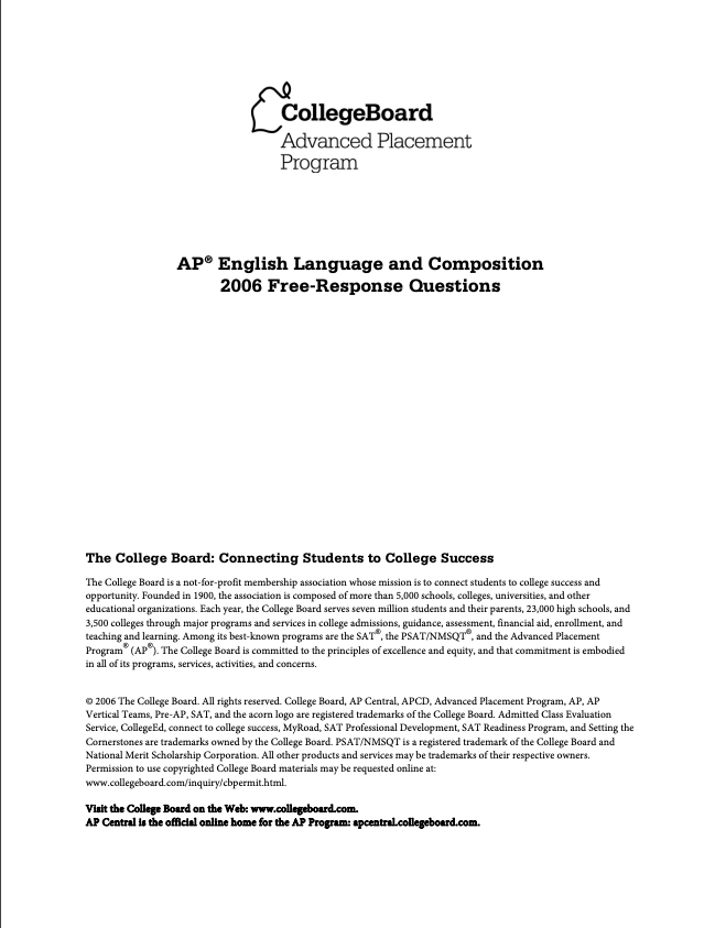 2006 AP® English Language and Composition Free-Response Questions AP Test Prep