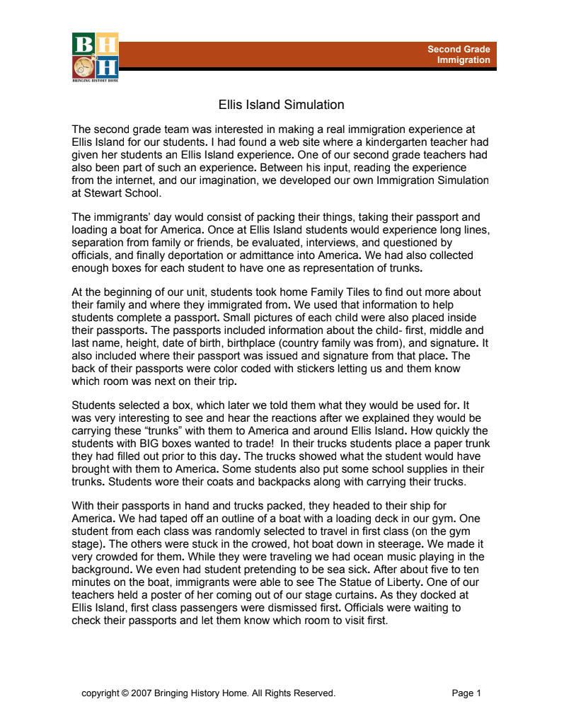 Ellis Island Simulation Activity